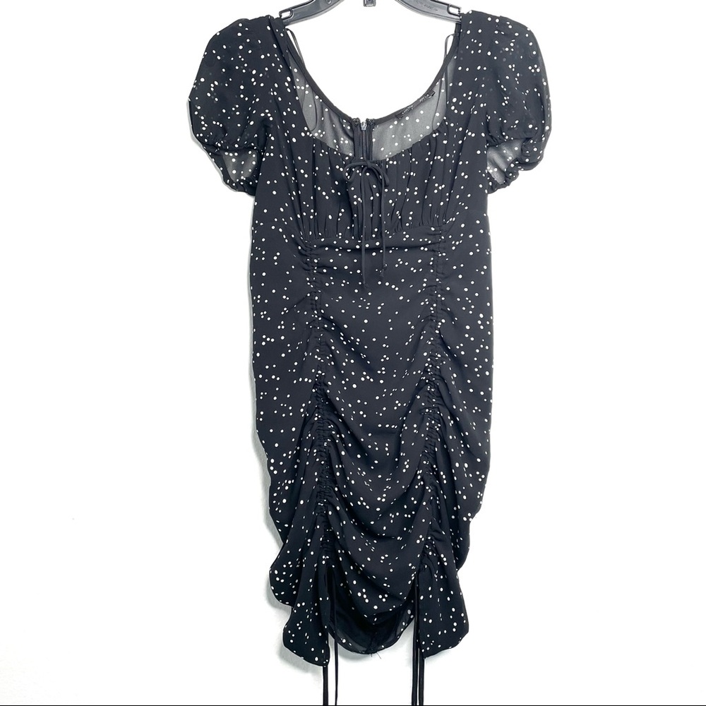 Cotton Candy LA Dress Size Small Black Ruched Polka Dot Bodycon Mini Prairie